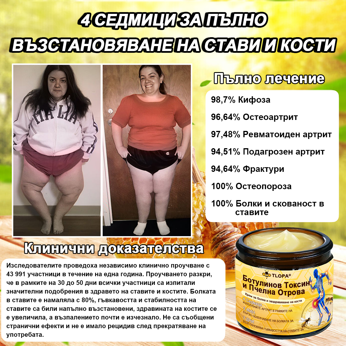 TLOPA®✅ Ботулинов токсин и пчелна отрова Обезболяващ крем за заздравяване на кости 🐝