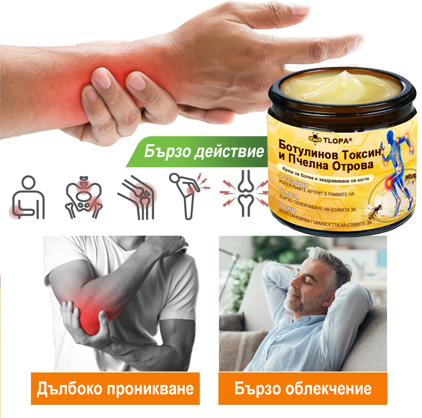 TLOPA®✅ Ботулинов токсин и пчелна отрова Обезболяващ крем за заздравяване на кости 🐝